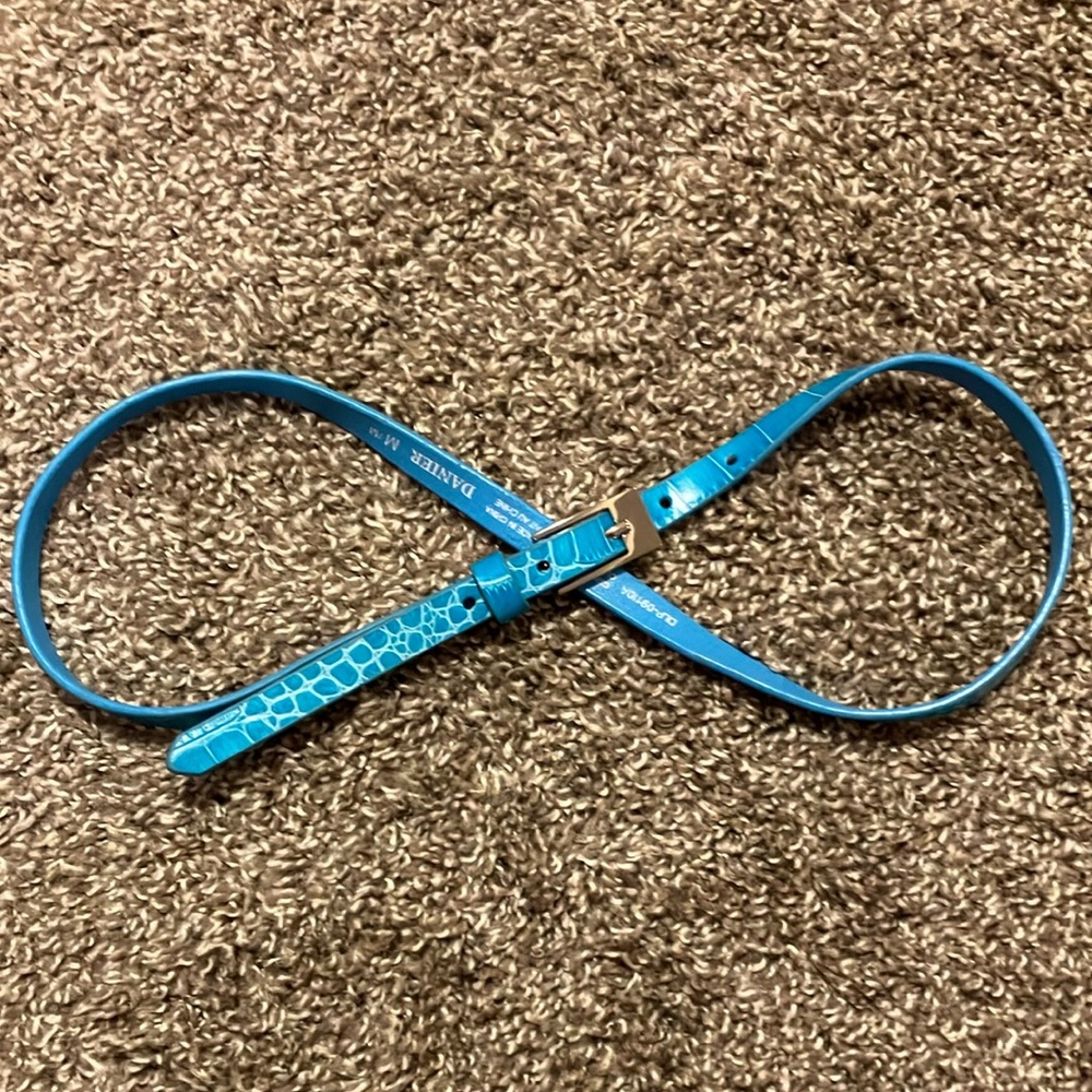 Danier Blue Leather Belt with Silver Buckle